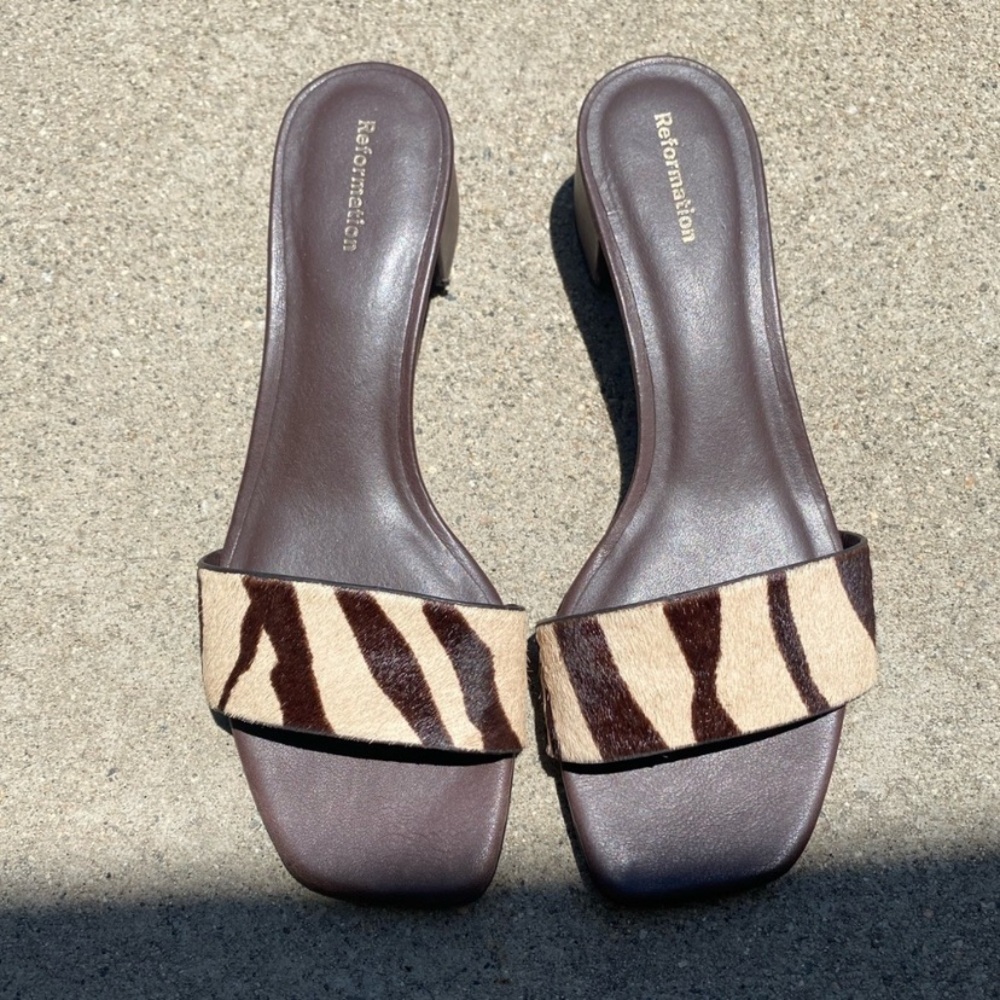 Reformation zebra kitten heel